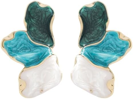 Irregular Statement Earrings for Women Unique Stainless Steel Petal White Enamel Large Stud Trendy Jewelry