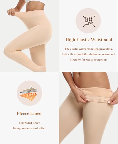 Image of RISSCAN Fleece Lined Tights for Women Opaque Warm Control Top Pantyhose Thermal leggings Stirrup Footed Tights for Winter(300g Thick Fleece Footed Nude,S)