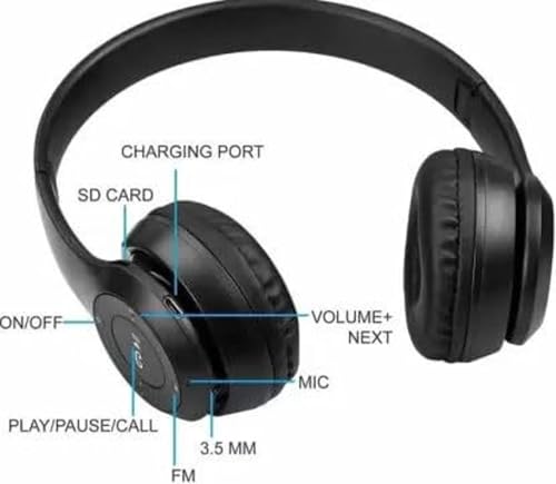 Image of Headphone Bluetooth Headset Wireless Bluetooth Sport Classic Gaming DJ Headphone Bluetooth & Wired Headset (Black, On the Ear)