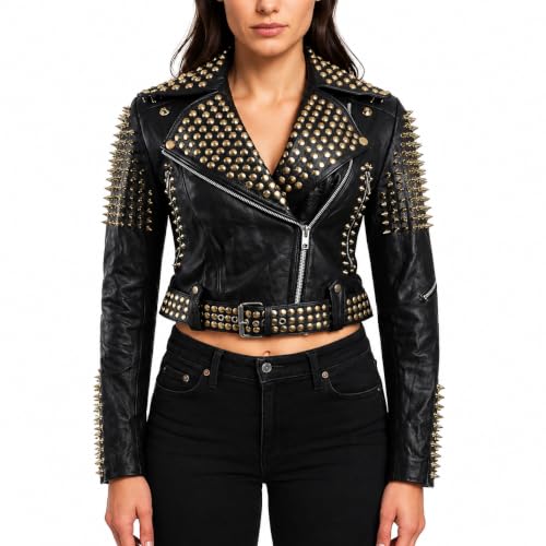 Studded Leather Jacket - Moto Style Silver Studded Spiked Jacket - Studded Leather Jacket Women