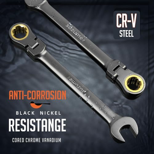 Image of SUZUME 13mm Flex Head Ratcheting Wrench Metric 72 Teeth Cr-V Steel 15K+ Cycle Locked Gears with 180 Flexible Head Black Nickel Coating