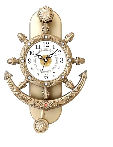 Image of New Rajwadi Analog Stylish Wall Pendulum Clock for Home Living Room Hall Bedroom 38 x 26 Cm Golden Wall Clock