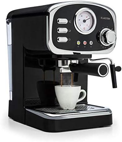 KLARSTEIN Espressionata Gusto - Espresso Maker, 20 Bar Pump Pressure, 1100 Watts, Makes 6 cups (0.3 gallon), Removable Stainless-Steel Drip Grid, Dishwasher-Safe Drip Tray, Retro Look, Black
