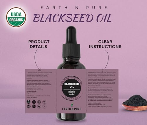 Image of Earth N Pure Black Seed Oil (Kalonji Oil) for Hair & Skin Care - 100% Pure Cold Pressed Nigella Sativa for Hair Strength, Scalp & Nourishing Skin - 15ml