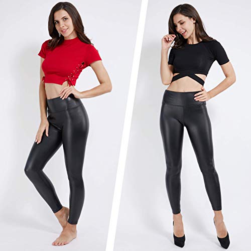 Tagoo Faux Leather Leggings for Women Sexy Black High Waisted Pleather Pants - Thumbnail 3