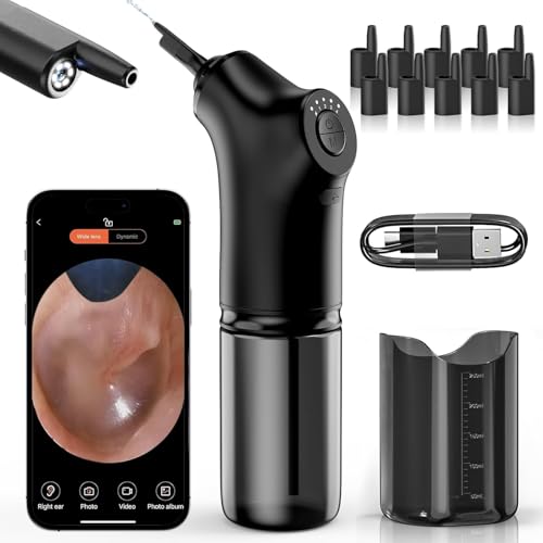 Ear Wax Removal, Ear Cleaner with Camera, Electric Ear Irrigation Flushing System with 4 Water Pressure Settings, 1080P HD Ear Scope, Ear Wax Removal Tool Camera