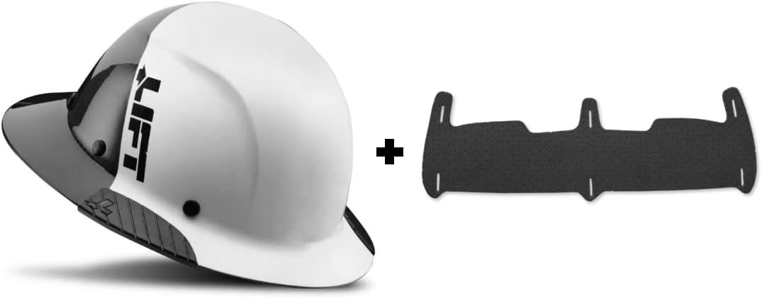Lift Safety HDF50C-19WC DAX Fifty 50 Carbon Fiber Full Brim Hardhat (White) & HDF-19BP-GY Replacement Brow Pads (Gray) Bundle
