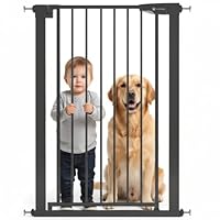 Venture Stair Gate - Q-Fix 110cm Extra Tall Baby Gate for Stairs & Doorways - 73-80cm Wide Indoor Dog Gate, Pressure Fit with Auto-Close & 90° Two-Way Open - Black