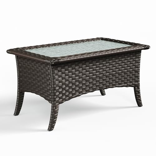 Sundale Outdoor Wicker Coffee Table, All Weather Rattan Patio Coffee