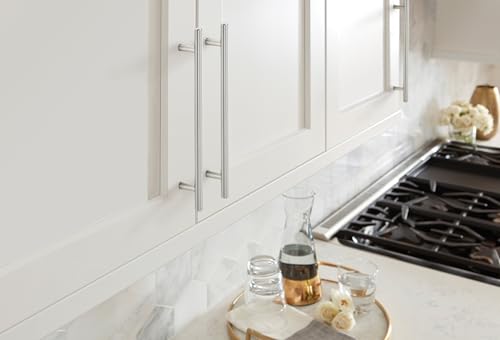 Image of Amerock 7-9 /16 inch Bar Pulls Satin Nickel Drawer Pull | 7-9 /16 inch (192mm) Center-to-Center Mounting Distance and 9-15 /16 inch Overall Length, Durable Carbon Steel Cabinet Hardware