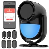 Cokuct WiFi PIR Motion Detector Alarm with 4 Door Sensors and 2 Remote, Home Alarm System with Phone APP Alert for Home Ranch Van Carport Shop120db Extra Loud-Black