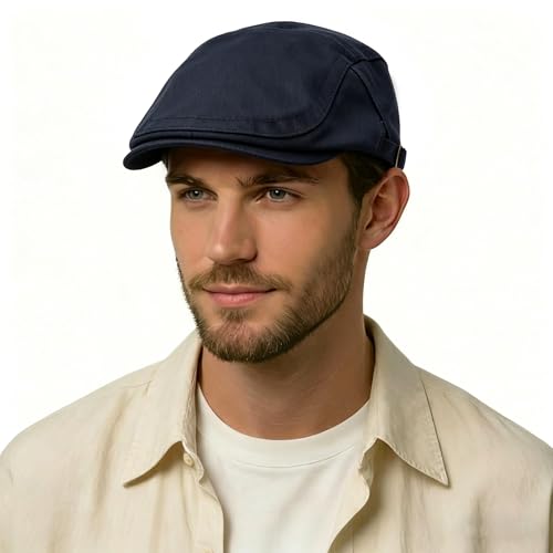 Image of ZLYC Men Cotton Flat Cap Summer Scally Ivy Gatsby Newsboy Beret Driver Cabbie Hunting Hat