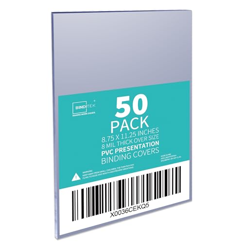 Image of Binditek 8 Mil PVC Binding Covers, 8.75 x 11.25 Inches, Clear, 50 Pack