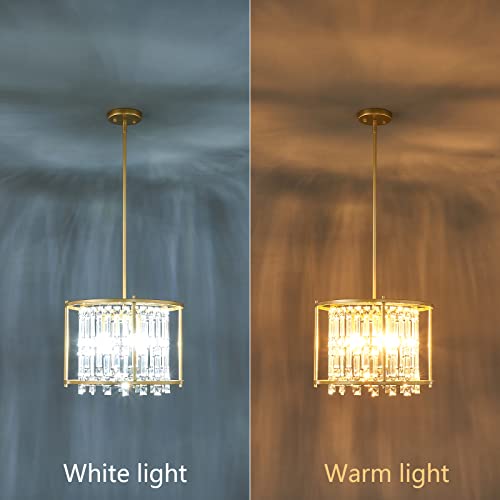 Image of LMQNINE Modern Foyer Chandelier, Gold Crystal Chandelier Entryway Pendant Light Fixture, Round Adjustable Height Chandeliers for Kitchen Island, L15.74'' x H10.43''