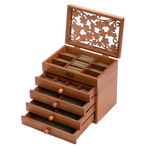 Changsuo Wooden Jewelry Box for Women with Drawers, Large-sized Jewelry Storage Organizer with Acrylic Lid