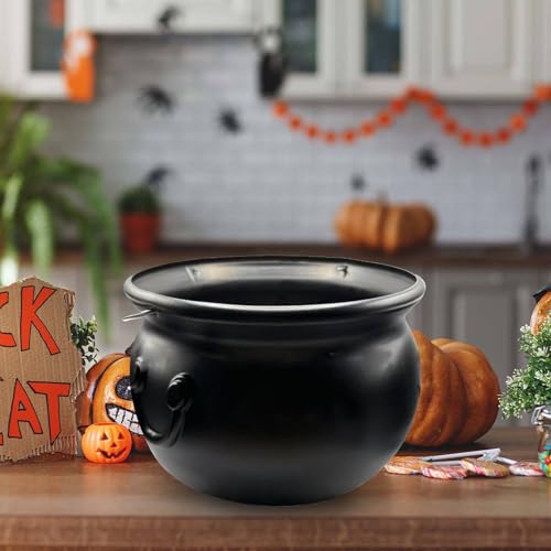 Caldero de plástico negro para Halloween, cuenco de caramelos, soporte grande para calderos de bruja, para decoración de Halloween, suministros de fiesta de truco o trato (25 x 25 x 17 cm)