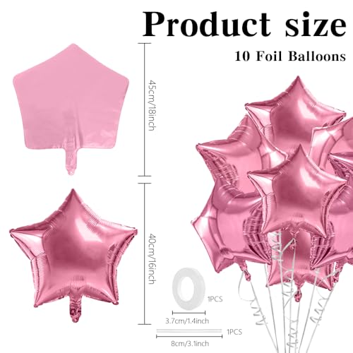 Image of Star Balloons, 18 Inch Foil Balloons, 10 PCS Star Balloons Foil, Pink Star Foil Balloons Set Mylar Balloons Pink Balloons Star for Birthday Party Anniversary Wedding New Year Valentine Decorations
