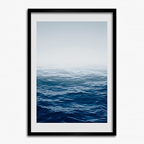 Tableau peinture vagues de la mer sous cadre en bois MDF 50x70 cm chic