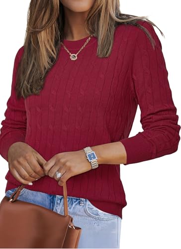 Image of Arach&Cloz Women's Wool Blend Classic Crew Neck Casual Fall Sweaters
