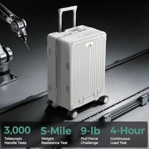 cllson Carry on Luggage Aluminium Frame with Cup Holder,Top opening Suitcases and USB Charging Port,Lightweight with Front Pocket Rolling Suitcases with Spinner Wheels (White, 20Inch) by cllson - Used condition - Image 6