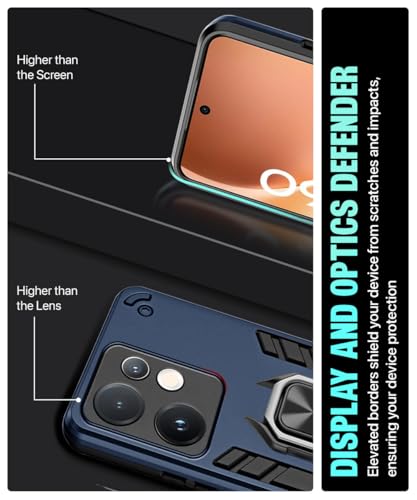 Image of WOW IMAGINE Shock Proof Back Case Mobile Cover for Vivo V60 5G | V60e 5G | Vivo T4 Pro 5G | Back Cover Case (Tough Armor | Hybrid PC + TPU | Ring Holder & in-Built Kickstand | Blue)