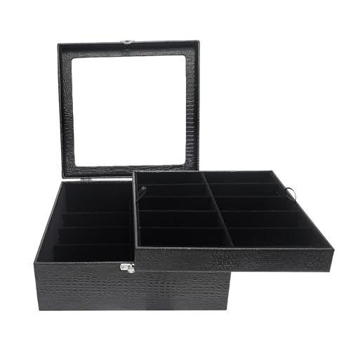Estojo Porta Óculos 20 Casulos Preto Com Interno Aveludado Preto Caixa Organizador Maleta para Óculo