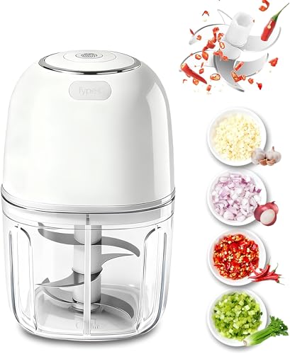 Msiud Tritatutto da Cucina Elettrico, 350ml 6 Lame in Acciaio Inox Portatile Usb Ricaricabile Multifunzione Frullatore Piccolo per Carne Frutta Peperoncino Cipolle Aglio Per Picnica Campeggio