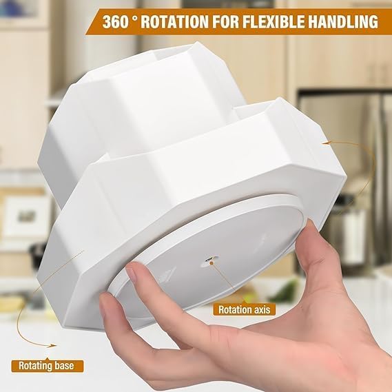 Image of Rotating Desk Organizer Pen Pencil Holder with 9 Slot 360 Desktop Organizer for Office Supplies Stationery Staplers Clips Sticky Notes Remote Mobile Holder Visiting Card (White)