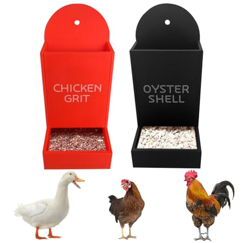 Chicken Oyster Shell and Grit Feeder, Hanging Chicken Feeder Trough, Oyster Shell Feeders for Chickens, Chicken Coop Accessories, Gravity Poultry Feeder, Automatic Chicken Feeders (Set C)