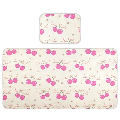 Takiito Glossy Pink Cherries Baby Cooling Mattress Pad, Soft & Breathable Cooling Mat Keep Baby Cool in Summer 28x52 in, Nursery Essential