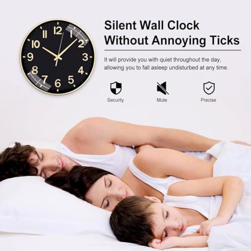 Image of Rylan Plastic Digital Wall Clock 12 inch Silent Quartz Decorative Non-Ticking Classic Clock Battery Operated Round Easy to Read for Room /Home /Kitchen /Bedroom /Office /School (Gold Black)'