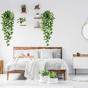 BLEUM CADE Fake Hanging Plants 2pcs Artificial Hanging Plant Faux Pothos Vines Hanging Plant Greenery for Wall Home Living Room Indoor Outdoor Decor No Baskets