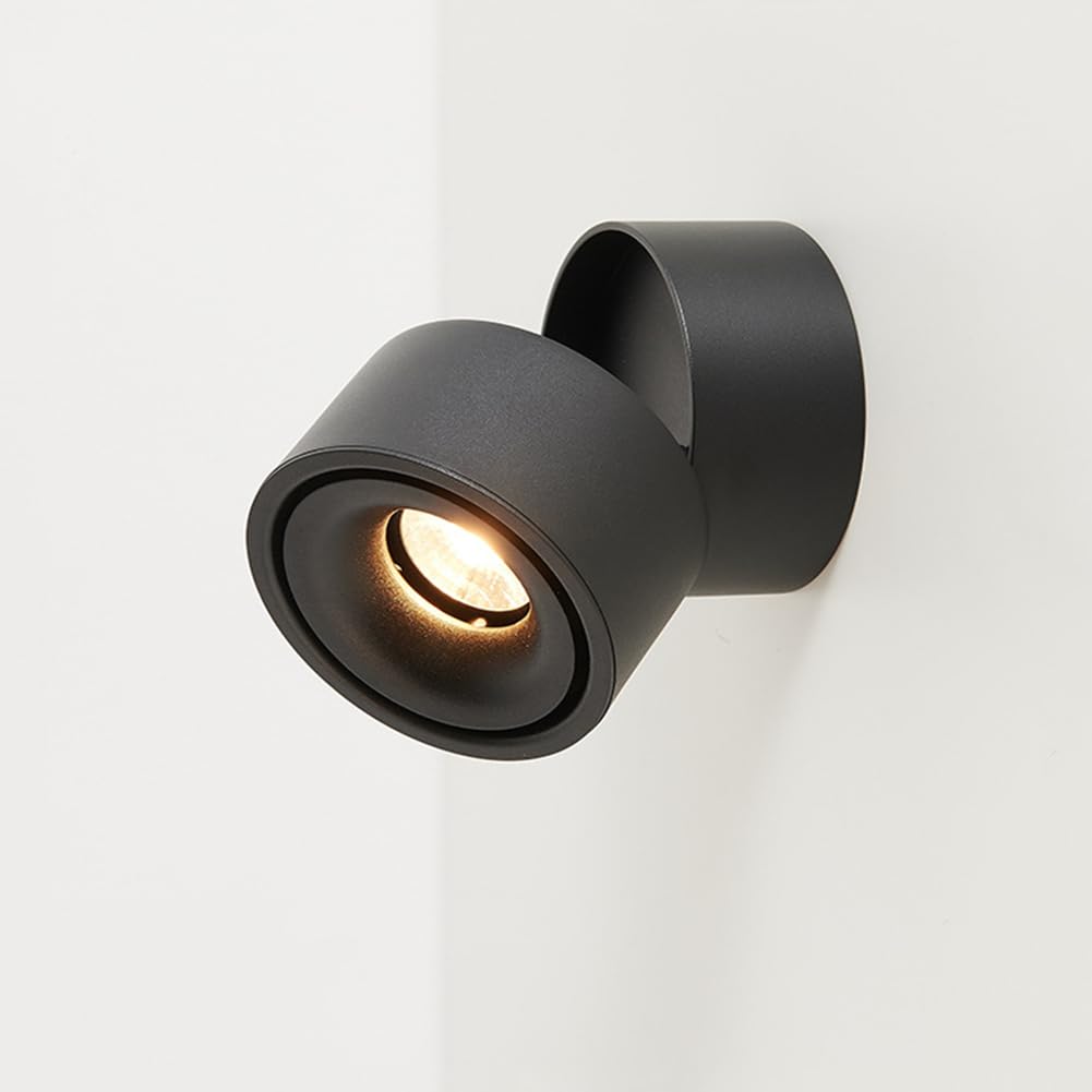 SXSCARKX Wall Light Indoor LED 10W 3000K Warm White Modern 350° Rotatable Aluminum Lamp Decorative Sconce for Living Room Bedroom Hallway Corridor Stairs Hall, Black