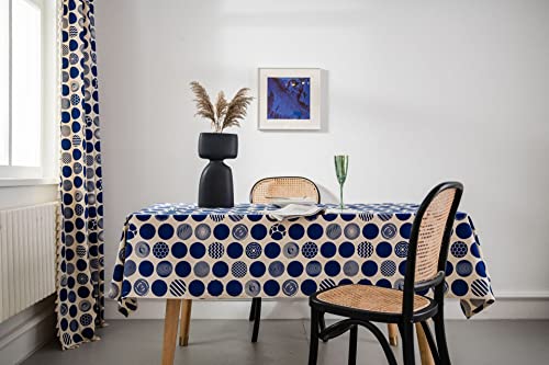 Nappe en coton et lin bleu protège table usée 300x140 cm imprimé rétro