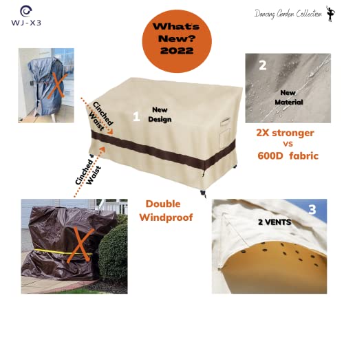 Wj-X3 3-Seater Outdoor Sofa Cover, Heavy Duty Patio Sofa Cover, Outdoor Couch Cover Waterproof, High Wind Resistant Design For Patio Couch Cover, 87W X 37D X 35H, Beige & Coffee #TOP1