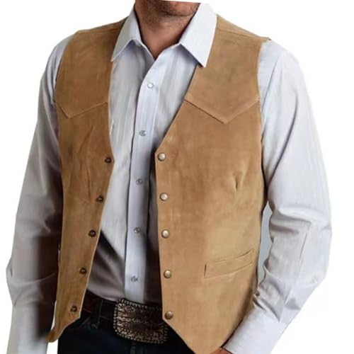 Gilet en daim homme coupe western résistant avec poches de rangement