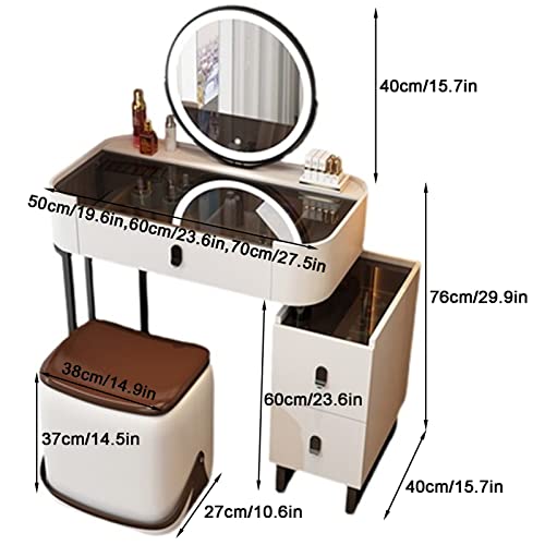 Tavolo da trucco a LED con sgabello portaoggetti e 3 cassetti, 3 modalità di illuminazione, design elegante e compatto per gli amanti della bellezza, perfetto per piccoli spazi