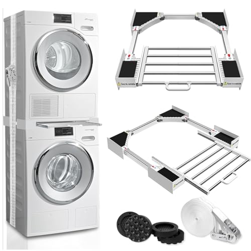 Forubar Universal Washer Dryer Stacking Kit, Pull Out Drying Rack, Adjustable 24-29" Stacking Kit with Ratchet Strap