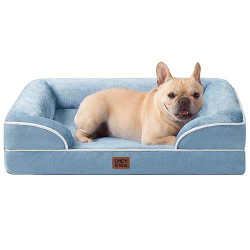 EHEYCIGA Cuccia Cane Interno Taglia Media, Cuscino Cane Impermeabile Sfoderabile e Lavabile, Letto per Cani con tre Lati Rialzati Ortopedico, Cuccia Divano per Cani, Blu, 76x51x16cm