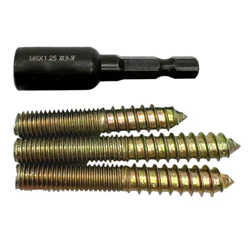 Image of 10pcs M8X80mm Double Thread Self Tapping Screws for Furniture Connector Sofa and Stair Fittings with 1pcs Thread Hanger Bolt Driver