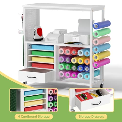 MASHELLY Craft Storage Cart, Compatible with Cricut Cutting Machines, Features a Vinyl Roll Holder and Drawers,A Mobile Storage Table for Crafting Tools and Accessories, Suitable for Studios, Offices by MASHELLY - Image 4