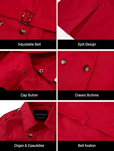 Creatmo Us Ladies Fall Coats Long Trench Coats Casual Fashion Autumn Jacket With Belt Red 2Xl #TOP5