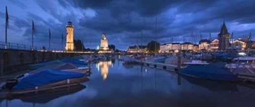Posterazzi Harbor at dusk Lindau Lake Constance Bavaria Germany Poster Print, (15 x 6)