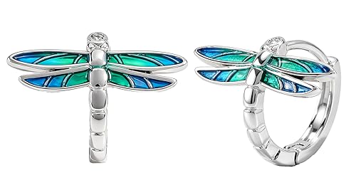 Silver Plated Dragonfly Hoop Earrings for Women Small Enamel Huggie Earrings with Sparkly Cubic Zirconia Trendy Hypoallergenic Dragonfly Jewelry Gifts