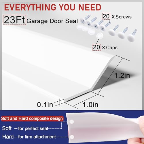Image of Garage Door Seal Top and Sides - 23 Ft Garage Door Weather Stripping Side Seal, Heavy Duty Weatherproof Rubber, Insulates, Prevents Drafts, Easy Installation for Homeowners and DIYers