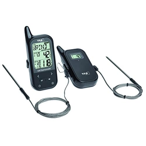 Outdoorchef Grillthermometer bis 400 °C | Deckelthermometer Klassisch mit extra großem Ziffernblatt 7 TFA Dostmann Küchen-Chef Digitales Bratenthermometer/Grillthermometer Funk, 2 Einstechfühler zur Messung der Ofen- und Kerntemperatur, L 60 (65) x B 21 (33) x H 142 mm