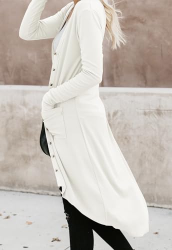 Image of Alaster Queen Women's Open Front Cardigan Button Down High Low Hem Knitted Cardigan Outwear with Pockets