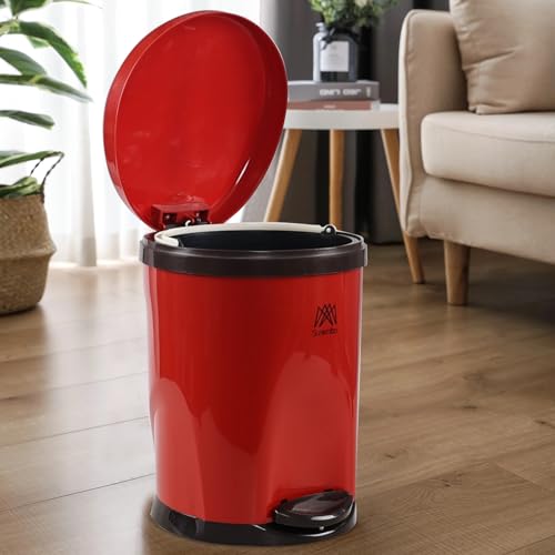 Caneca de basura redonda pequeña con tapa y pedal, 2.8 gal, roja miniatura 5