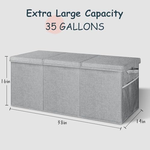 Image of Extra Large Toy Box with Lids, Collapsible Storage Bin, 38 inchx16 inchx14 inch,Gray