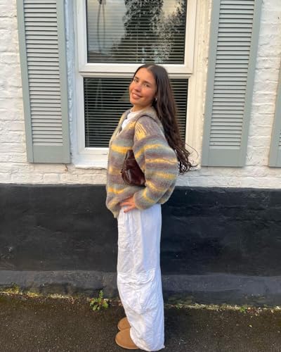 Women's Y2K Color-Block Striped V Neck Button Down Open Front Cardigan Sweater3